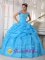 Taffeta and Organza Layers Sky Blue Off The Shoulder Quinceanera Dress With Deaded Bodice In Aventura FL