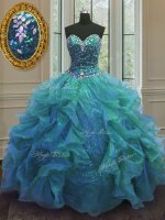 Cute Sweetheart Sleeveless Lace Up 15 Quinceanera Dress Blue Organza(SKU PSSW073-8BIZ)