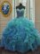 Cute Sweetheart Sleeveless Lace Up 15 Quinceanera Dress Blue Organza