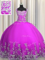 Affordable Purple Tulle Lace Up Sweet 16 Quinceanera Dress Sleeveless Floor Length Beading and Appliques