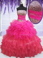 Artistic Multi-color Strapless Lace Up Beading and Ruffles and Ruffled Layers and Sequins Ball Gown Prom Dress Sleeveless(SKU PSSW087BIZ)