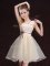 One Shoulder Champagne Organza Lace Up Court Dresses for Sweet 16 Sleeveless Mini Length Appliques and Belt