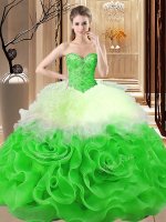 Multi-color Fabric With Rolling Flowers Lace Up Sweetheart Sleeveless Floor Length Quinceanera Dress Beading and Ruffles
