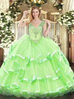 Cheap Floor Length Quinceanera Gown V-neck Sleeveless Lace Up