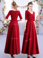 Ruching Court Dresses for Sweet 16 Wine Red Zipper Half Sleeves Ankle Length(SKU BMT0464BIZ)