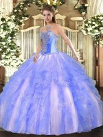 Floor Length Lace Up Quinceanera Dresses Blue for Military Ball and Sweet 16 and Quinceanera with Beading and Ruffles