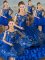 Royal Blue Satin Lace Up Off The Shoulder Sleeveless Floor Length Ball Gown Prom Dress Embroidery and Ruffled Layers