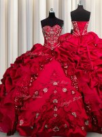 Elegant Embroidery Sequins Floor Length Red Vestidos de Quinceanera Sweetheart Sleeveless Lace Up
