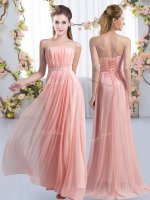 Captivating Sleeveless Beading Lace Up Quinceanera Court Dresses with Pink Sweep Train(SKU BMT0425BIZ)