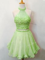 Two Pieces Beading Quinceanera Court of Honor Dress Lace Up Organza Sleeveless Knee Length