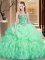 Suitable Apple Green Sleeveless Brush Train Embroidery and Ruffles Quinceanera Gowns