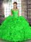 Popular Green Ball Gowns Organza Off The Shoulder Sleeveless Beading and Ruffles Floor Length Lace Up 15 Quinceanera Dress