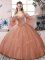 Classical Sleeveless Tulle Floor Length Lace Up 15th Birthday Dress in Rust Red with Beading