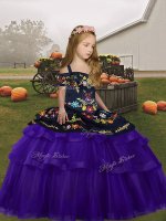Embroidery and Ruffles Child Pageant Dress Purple Lace Up Sleeveless Floor Length(SKU PAG1283-8BIZ)