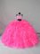 Hot Pink Sleeveless Organza Court Train Zipper Quince Ball Gowns for Sweet 16 and Quinceanera