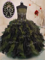 Multi-color Ball Gowns Organza Strapless Sleeveless Beading and Ruffles Floor Length Lace Up Sweet 16 Quinceanera Dress