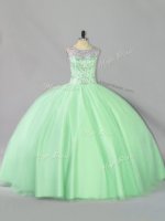 Sexy Sleeveless Tulle Floor Length Lace Up Quinceanera Gown in Apple Green with Sequins(SKU PSSW0895-2BIZ)