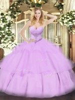 Lavender Sleeveless Beading and Ruffled Layers Floor Length 15th Birthday Dress