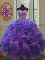 Multi-color Lace Up Ball Gown Prom Dress Beading and Ruffles Sleeveless Floor Length