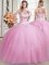 Sumptuous Tulle Sweetheart Sleeveless Lace Up Beading Sweet 16 Quinceanera Dress in Rose Pink
