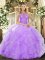 Luxurious Lavender Ball Gowns High-neck Sleeveless Organza Floor Length Lace Up Beading and Ruffles Quince Ball Gowns