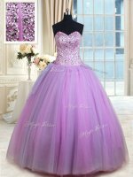 Tulle Sweetheart Sleeveless Lace Up Beading Quinceanera Gown in Lavender