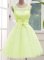 A-line Damas Dress Yellow Green Scoop Tulle Sleeveless Knee Length Lace Up