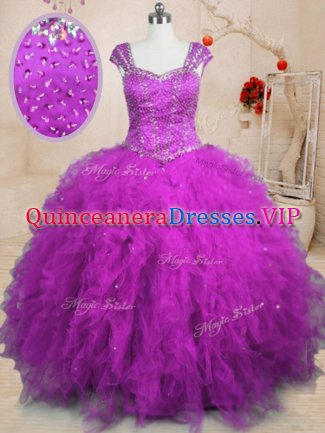 Cap Sleeves Beading and Ruffles Lace Up 15th Birthday Dress