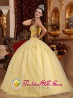 Light Yellow Beaded Decorate Sweetheart Floor-length Tulle Quinceanera Dresses In Tokai South Africa(SKU QDZY725y-2BIZ)