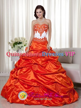 Bardstown Kentucky/KY Classical Appliques Decorate Bodice Orange Red A-line Sweetheart Floor-length Taffeta Quinceanera Dress