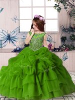 Most Popular Organza Zipper Scoop Sleeveless Floor Length Kids Formal Wear Beading and Pick Ups