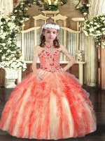 Orange Red Sleeveless Appliques and Ruffles Floor Length Child Pageant Dress(SKU PAG1065-2BIZ)