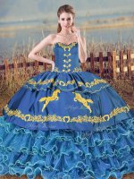 Blue Lace Up Sweetheart Ruffled Layers Quinceanera Dress Organza Sleeveless Brush Train(SKU PSSW1156MT-7BIZ)