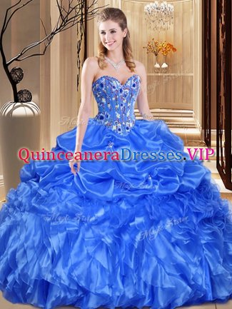 Lace and Appliques Sweet 16 Dresses Royal Blue Lace Up Sleeveless Floor Length