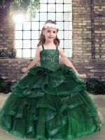 Elegant Green Straps Lace Up Beading and Ruffles Pageant Gowns For Girls Sleeveless