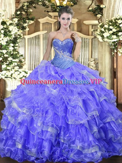 Charming Blue Quinceanera Dress Military Ball and Sweet 16 and Quinceanera with Beading and Ruffled Layers Sweetheart Sleeveless Lace Up - Click Image to Close
