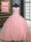 Eye-catching Sweetheart Sleeveless Quinceanera Dress With Brush Train Beading and Appliques Pink Tulle