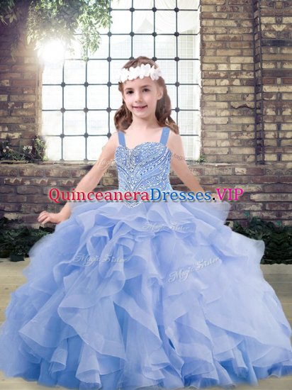 Straps Sleeveless Tulle Little Girl Pageant Dress Beading and Ruffles Lace Up - Click Image to Close