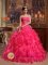 Crosby Merseyside Stylish Hot Pink Ruffles Beading and Ruch Sweetheart Strapless Floor-length Quinceanera Dress With Organza Ball Gown