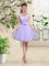Lilac Tulle Lace Up Dama Dress for Quinceanera Sleeveless Knee Length Lace and Belt