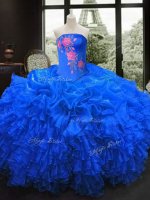 Royal Blue Sleeveless Embroidery and Ruffles Floor Length Quinceanera Gowns