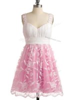 Rose Pink Straps Lace Up Lace Quinceanera Court Dresses Sleeveless