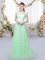 Flirting Floor Length Apple Green Quinceanera Dama Dress Tulle Cap Sleeves Appliques