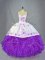 Sweetheart Sleeveless Quince Ball Gowns Brush Train Beading and Ruffles Purple Organza