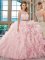 Scoop Floor Length Baby Pink Ball Gown Prom Dress Organza Sleeveless Beading and Ruffles