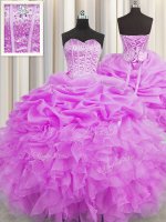 Chic Visible Boning Sleeveless Beading and Ruffles and Pick Ups Lace Up Vestidos de Quinceanera