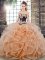 Peach Tulle Lace Up Sweetheart Sleeveless Quinceanera Gown Sweep Train Embroidery and Ruffles