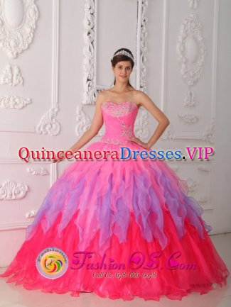Long Melford East Anglia Colorful Quinceanera Dress With Ruched Bodice and Beaded Decorate Bust