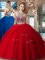 Fitting Scoop Criss Cross Red Sleeveless Beading and Pick Ups Floor Length Quinceanera Dress