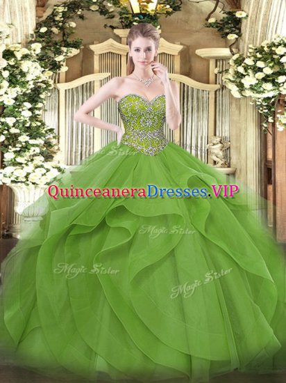 Pretty Sleeveless Lace Up Floor Length Beading and Ruffles Sweet 16 Quinceanera Dress - Click Image to Close